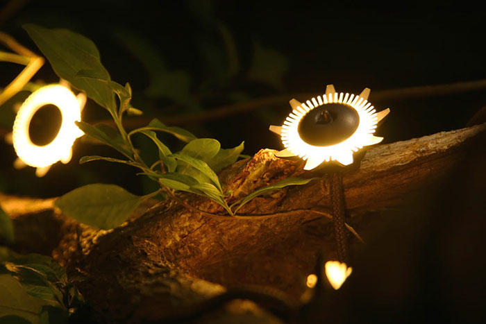 Projecteur extérieur agapanthe installé dans un arbre